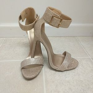 Gold Glitter Open Toe Heels
